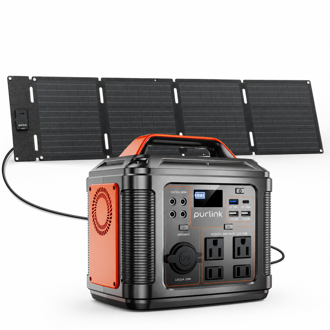 PurLink Go 300 Solar Generator Kit, 296Wh 300W Portable Power Station with 60W Foldable Solar Panel