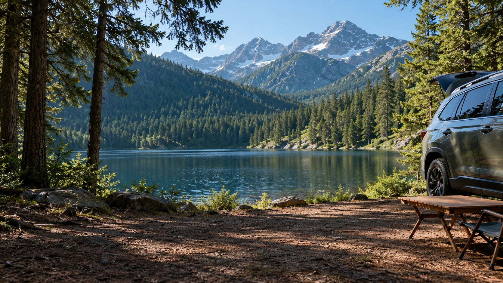 Scenic lakeside road trip